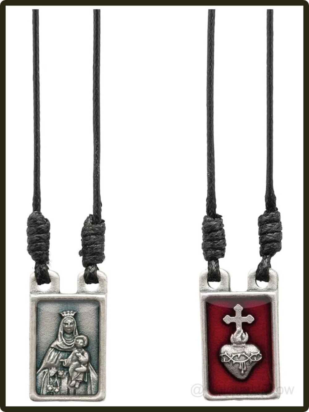 Sacred Heart Metal Catholic Scapular Necklace with Engraved Images and 13 Inch